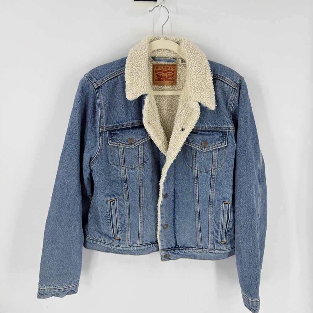 Levi's Sherpa Lined Denim Trucker Jacket Blue XL Americana Western Workwear